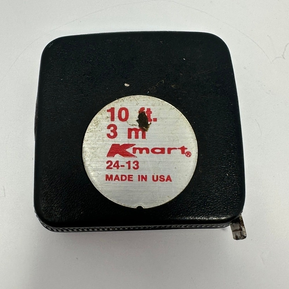 Vintage Kmart Tape Measure 10ft 3m Model 24-13 Black Made in USA Pocket Tool A1